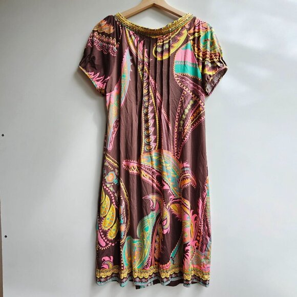 NWT Eci New York Paisley Print Short Sleeve Dress, Boho Hippy, Size Medium - Picture 2 of 14